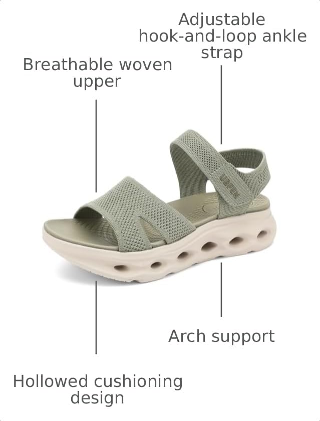 Image of UBFEN Womens Comfortable Walking Sandals with Cushioned Sole | Non-Slip Rocker Bottom, Arch Support, Adjustable Straps, Lightweight Water Sport Platform Summer