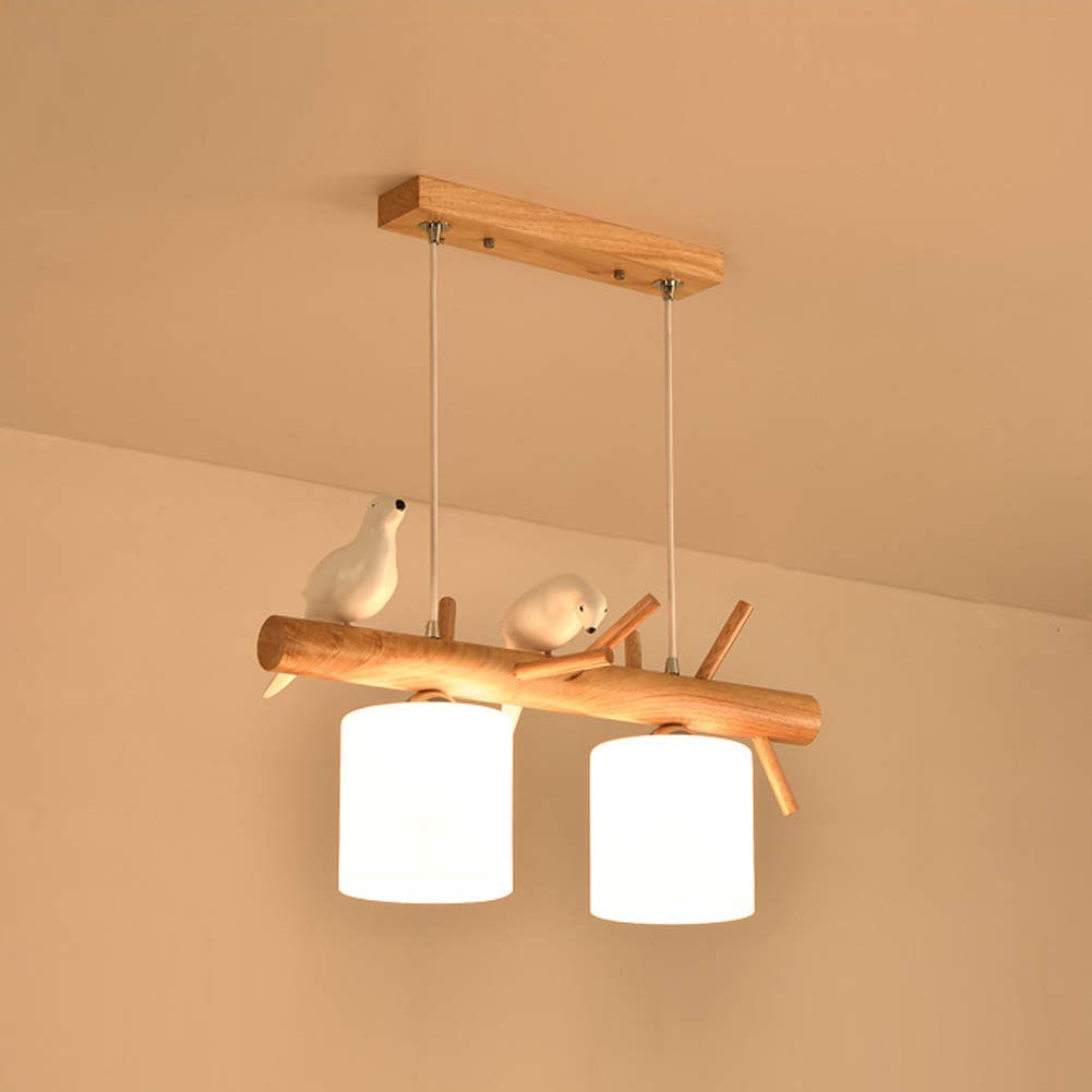 Lámpara de techo de pájaro en madera noble y vidrio opalino regulable 2 luces 1