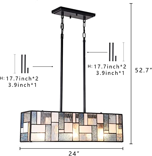 Artzone Tiffany Pendant Light Fixture[3 Lights][24''Wide*Adjustable Height] Stained Glass Tiffany Hanging Chandelier For Kitchen Island Dining Room(Blue) #TOP5