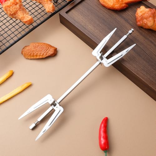 INOOMP Edelstahl Drehspieß Grillgabel 9.84 Zoll Universelle Brathähnchengabel Für Heißluftfritteusen & Backöfen Rostfrei Leicht Zu Reinigen Für Bbq Familienessen