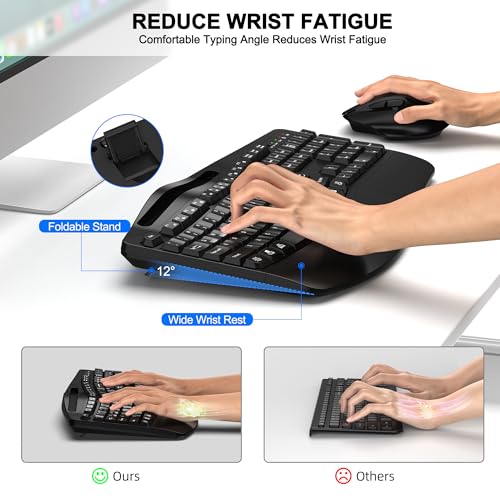 Wireless Keyboard and Mouse Combo, 2.4G Full Size Wave Keys Ergonomic Keyboard with Wrist Rest, Phone Holder, 3-Level DPI Adjustable Wireless Ergonomic Mouse for Windows, Mac Desktop/Laptop/PC(Black) - Image 3