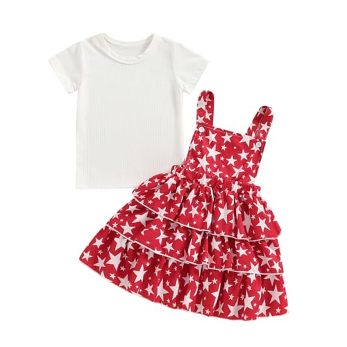 Image of Toddler Baby Girl Summer Clothes Kids Short Sleeve Solid T-Shirt Ruffle Daisy Skirts Overalls Dress Outfit 18M-6T