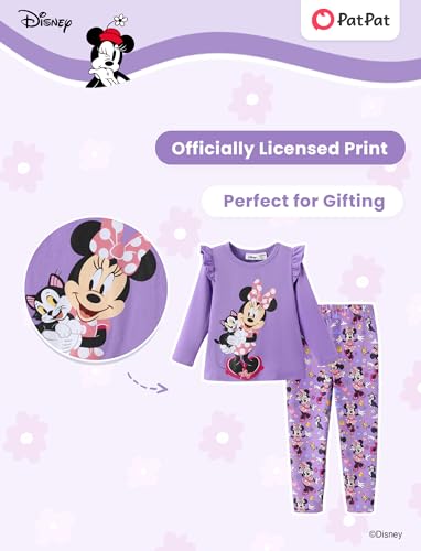 Image of Disney Girls Outfits Long Sleeve Lightweight Shirt +Leggings Clothing Sets | Officially Licensed丨Toddler Girl Fall Clothes丨Cute Character Print丨Soft Stretch Fabric丨Ruffle Detail丨Lightweight Wear