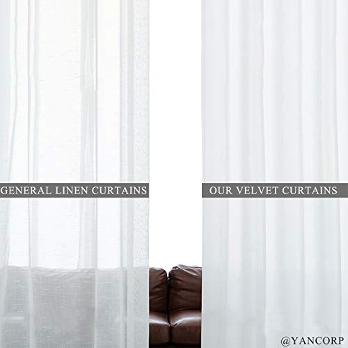 Yancorp Non-See-Through Velvet Opaque Privacy Curtains 2 Panels Drapes For Living Room Bedroom Doorway Divider Semi Sheer Curtain Kithen Window Panels (White, W52 Xl84) #TOP4