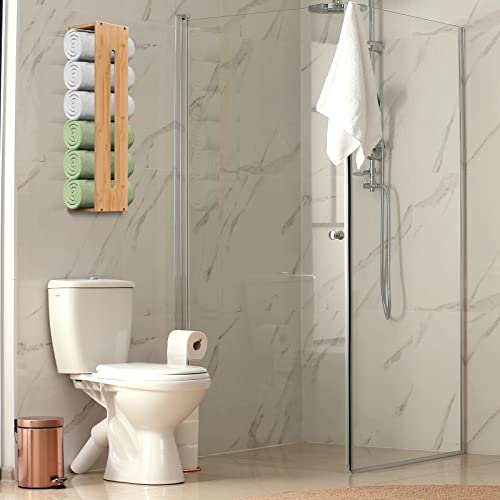 Purbambo PB-100-009-003 26 Inch Tall Rolled Towel Rack Wall Mounted, Bathroom Bamboo Towel Holder Shelf thumb #3