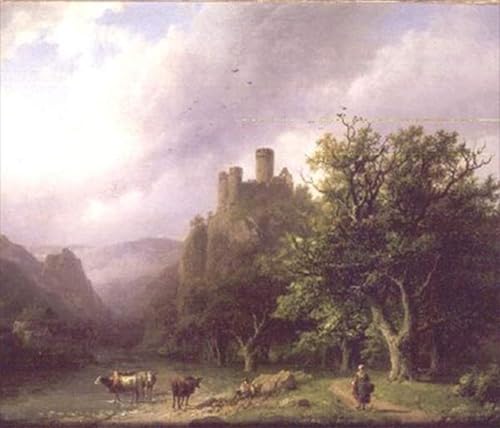 Pintura murales lienzo decorativo de paisaje fluvial y castillo para decoración de pared