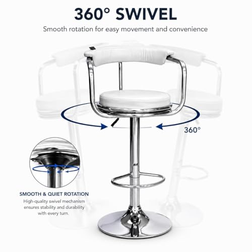Image of Kemon Modern Adjustable Swivel Bar Stool Chair with Backrest, PU Leather Hydraulic Counter Stool with Footrest for Kitchen Island, Cafe & Home Bar (1, White, Round Barrel Stool)