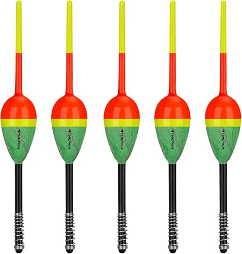 THKFISH Balsa Wood Spring Bobbers for Fishing, Slip Fishing Bobbers Spring Floats for Crappie Catfish Trout Panfish Walleyes Fishing Fixed Bobber 5 PCS