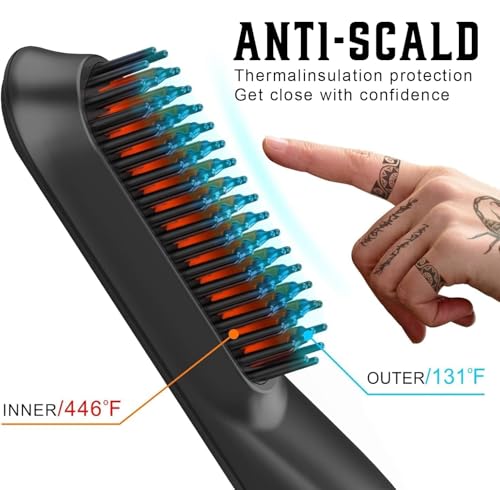 Image of Beard Straightener Brush for Men, Heated Beard Straightening Comb with LCD, 5 Temperature Settings, Anti-scald, Ionic Hair Straightener Beard Kit, Mens Grooming Gifts, Beard Shaper & Travel Bag