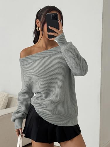 Image of ZAFUL Sweaters for Women Off Shoulder Knit Sweater with Long Sleeve Loose Pullover Jumper Tops