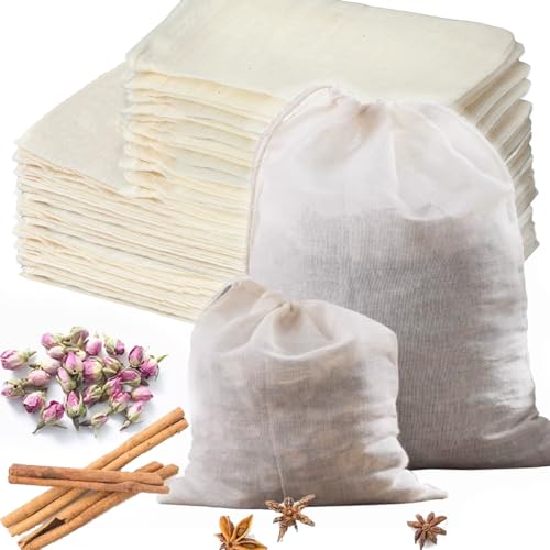 30 Pcs Natural Cotton Spice Bags for Cooking:4x6 6x8Reusable Tea Filters with Drawstring Ideal for Straining Soups Herb Sachets & Cold Brew (Food-Grade Cotton). (4x615pcs6x815pcs)