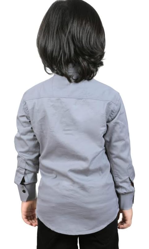 Image of Boy's Kids Regular Fit Solid Pattern Cotton Shirt with Pocket Collared Neck Long Sleeve Button Down Closure Type and Standard Length | Boys Cotton T-Shirts Set | Shirt for Boy