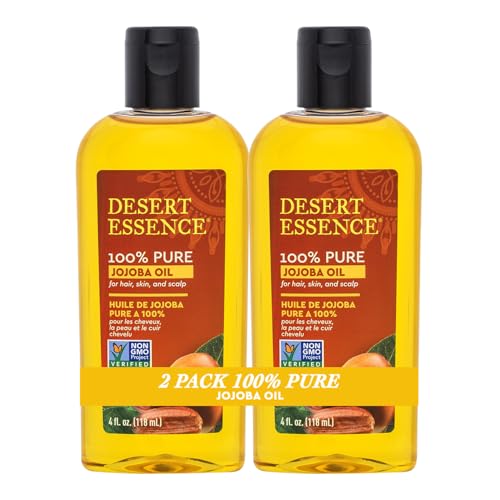 Desert Essence 100% Pure Jojoba Oil - 4 Fl Oz - Pack of 2 - Haircare & Skincare Essential Oil - All Skin Types - No Oily Residue - May Help Prevent Flakiness - Makeup Remover - Aftershave Moisturizer