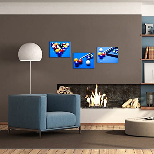 Lyerartork 3 Piece Sport Canvas Wall Art Billiard Balls In Blue Pool Table Pictures Snooker Wall Decoration Leisure Sports Theme Poster Prints For Game Room Playroom Decor 12X16Inch Each Panel #TOP3