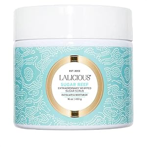 LALICIOUS Sugar Reef Moisturizing Body Scrub – Cane Sugar Body Scrub with Coconut Oil & Honey, No Parabens (16oz)