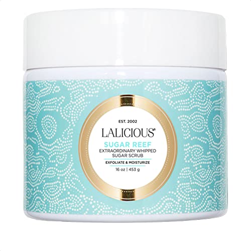 LALICIOUS Sugar Reef Moisturizing Body Scrub - Cane Sugar Body Scrub with Coconut Oil & Honey, No Parabens (16oz)