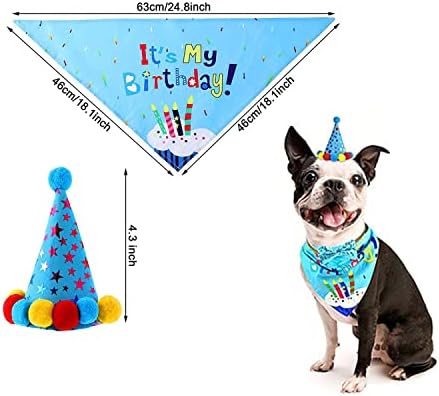 Dog Happy Birthday Bandana Hat Set,Dog Birthday Party Supplies,Pet Triangle Scarfs,Cute Girl Boy Dog Birthday Outfit for Cat and Dog Party Accessories(Blue