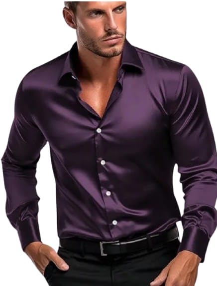 Image of Men's Satin Solid Full Sleeves Regular Fit Shirt