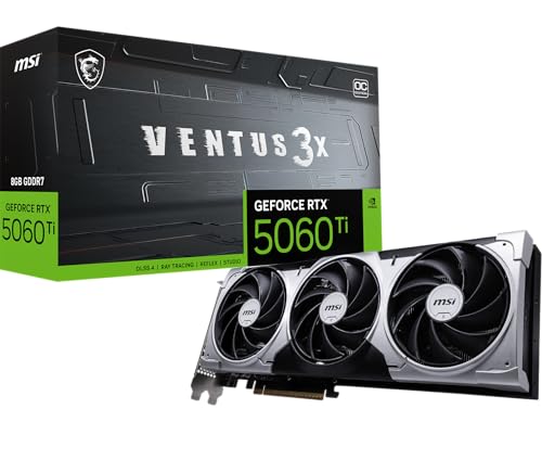 msi Gaming RTX 5060 Ti 8G Ventus 3X OC Graphics Card (8GB GDDR7,128-bit, Extreme Performance: 2602 MHz, DisplayPort x3 2.1a, HDMI 2.1b, NVIDIA Blackwell Architecture)