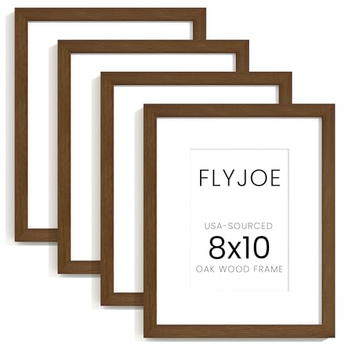 Image of FLYJOE 8x10 Oak Wood Picture Frame with Mat for 5x7, 8 by 10 USA-Sourced Natural Solid Wooden Photo Frame for Wall & Tabletop Display, Shatterproof Plexiglass, 4 Pack, Walnut Color