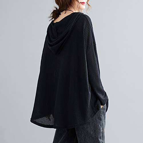 Leeofty Moletom feminino com capuz com cordão manga comprida cor sólida solto moletom com capuz pulô