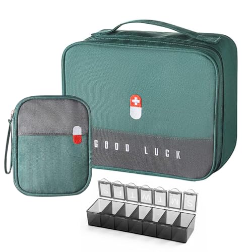 WOGOPRO 2stk Medikamententasche Große Kapazität Medizinische Notfalltasche Leer wasserdichte Medizin Aufbewahrungstasche Tragbar Medikamententasche Für Home Office Reisen(Grün)