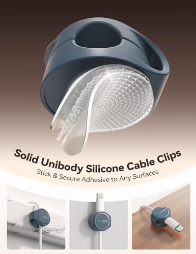 Paquete de 16 organizadores de cables de silicona con imán, clips para cables, gestión adhesiva de cables bajo escritorio, organizador de escritorio FLYLEAD para teléfono y accesorios de oficina miniatura 3