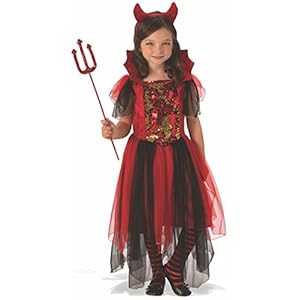Rubies Disfraz Bruja Diablesa para niña, vestido de bruja diablesa con detalles en purpurina y diadema con cuernos halloween, carnaval, cumpleaños y navidad