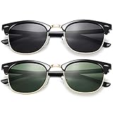 KANASTAL Semi Rimless Sunglasses Polarized for Women Men Half Frame Sun glasses 100% UV Blocking Classic Retro Black and Green Lens (2 Pack)