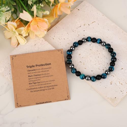 Pulsera Triple Protección de Piedra Natural para Hombre miniatura 7