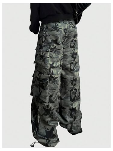 Men's Graphic Star Print Cargo Pants Baggy Drawstring Waist Streetwear2
