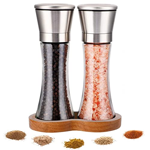 LessMo Macina Sale e Pepe in Vetro e Legno, Set di 2