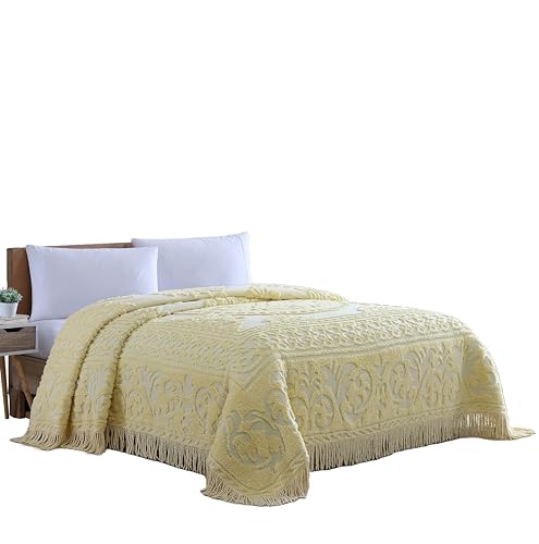 Beatrice Home Fashions Medallion Chenille Bedspread Queen Yellow