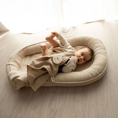 Miniatura 2 de Palulli Nido Para Bebé De 100 Muselina De Algodón Prémium, 100 X 60 Cm, Solapa Con Cierre De Velcro, Cambiador Para Cuna De Bebé Beige