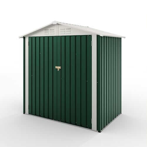 6x4 FT Outdoor Storage Shed, Heavy-Duty Metal Garden Shed with Lockable Double Doors & Gable Roof, Waterproof Tool Storage Unit for Patio, Backyard, Lawn,182x107x182 CM, Green - Image 7