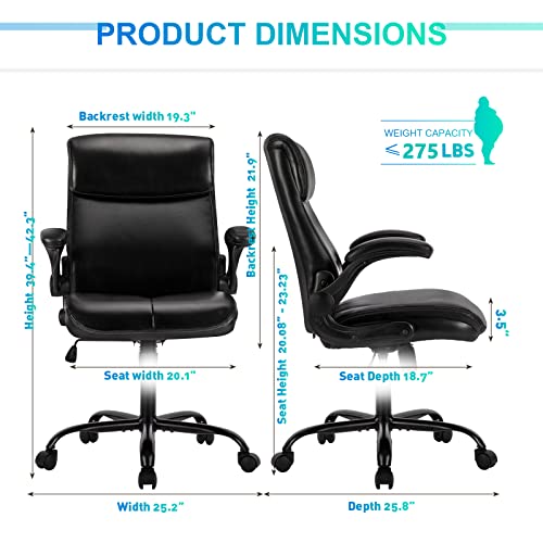 Office Chair, Executive Home Office Computer Desk Chair, Ergonomic Leather Chair For Lumbar Support And Comfort, Adjustable Height And Tilt, Swivel Rolling Task Chair For Work, Study, Game (Black) #TOP2