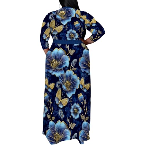 Image of SUZONANA Plus Size Maxi Dresses for Curcy Women Casual Loose 3 /4 Sleeve Long Dress with Belt
