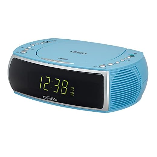 Jensen Sky Blue Modern Home CD Tabletop Stereo Clock Digital AM/FM Radio CD Player Dual Alarm Clock CD Top-Loading Player | USB Charging Port DV 5V 800mA | Headphone Jack | 0.9 Display Green LED