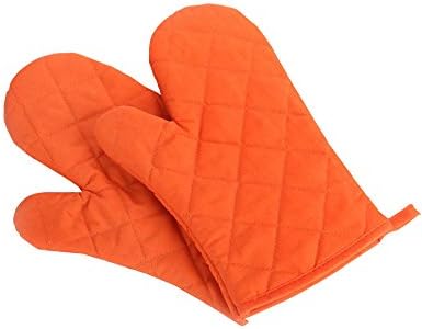 Nachvorn Oven Mitts, Premium Heat Resistant Kitchen Gloves Cotton & Polyester Quilted Oversized Mittens, 1 Pair Orange