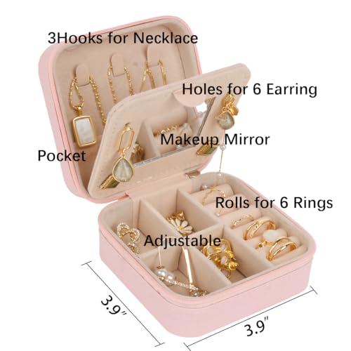 Image of Travel Jewelry Case Box Organizer with Mirror, Jewelry Storage,Green,1 Pcs