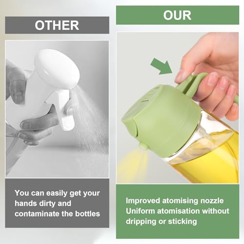 Image of Glass Oil Dispenser for Kitchen,2 in 1 oil Spray Bottle and Olive Oil Dispenser, Oil Sprayer for Cooking Air Fryer 500ML /17OZ for Cooking,Kitchen,BBQ,Air Fryer,Salad,Baking,Green