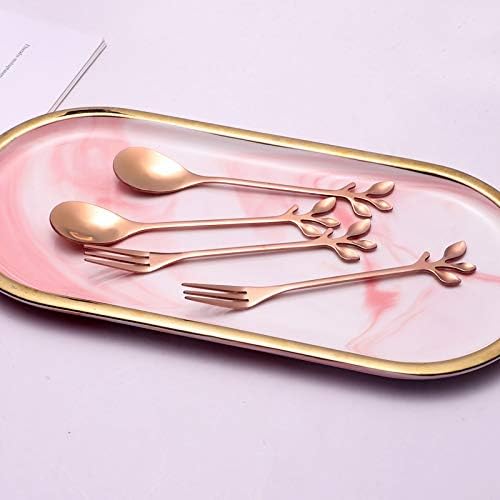 Miniatura 9 de AnSaw Elegantes cucharas de café con hojas de oro rosa, 10 piezas, 4.7 pulgadas, mini cucharas de café expreso y postre de acero inoxidable,