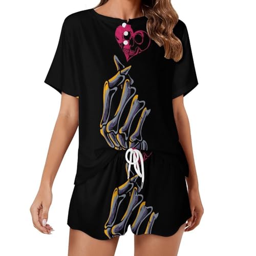 Pyjama pour femme manches courtes vêtement de nuit été imprimé cœur