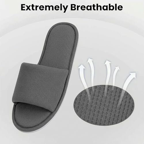 Image of Women's Open Toe House Slippers - Breathable Waffle Fabric, Memory Foam Cushioning, Slip-On Summer Indoor Slippers, Non-Slip TPR Sole, Easy Care