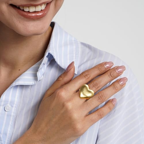 Dnswez Chunky Gold Rings For Women, 14K Gold Plated Statement Band Rings Heart Round Teardrop Crossover Ring Stackable Thick Ring Cocktail Costume Jewelry Gifts thumb #1