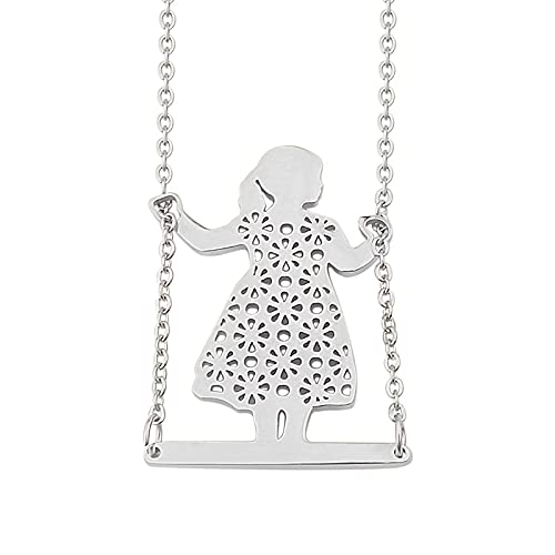 Collier Bijoux ​Pendentif Hommes Femmes Cadeau Collier Fille sur Balançoire Pendentif Collier pour Enfants en Acier Inoxydable Minuscule Or Balançoire Fille Acrobat Pendentif Minim Cover