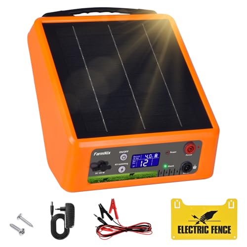 FarmNix Électrificateur Clôture Électrique Solaire 32KM avec Batterie Lithium 18Ah, Sortie 6-12KV & 0.3-2.0J Réglable, Panneau 6W IP55 pour Chevaux, Bétail, Moutons, Sangliers