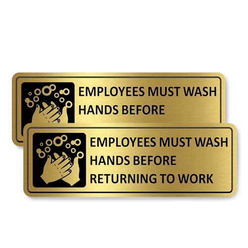 Signalisation Employees Must Wash Hands dorée durable de 17,8 x 7,6 cm