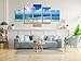 Pyradecor Seaside Large Modern Seascape 5 panels Canvas Prints Landscape Pictures Paintings on Canvas Wall Art Ready to Hang for Living Room Bedroom Home Decorations L