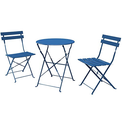 Grand Patio 3-Piece Steel Foldable Bistro Set, 2 Chairs And 1 Table, Weather-Resistant Outdoor/Indoor Conversation Set For Patio, Yard, Garden -Peacock Blue #TOP6